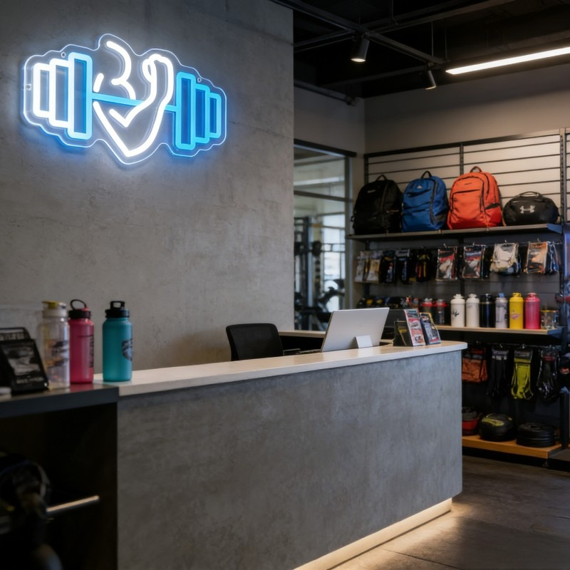 Bicep Dumbbell Neon Sign LED W - Yoga Fitness Studio avaliação e preço